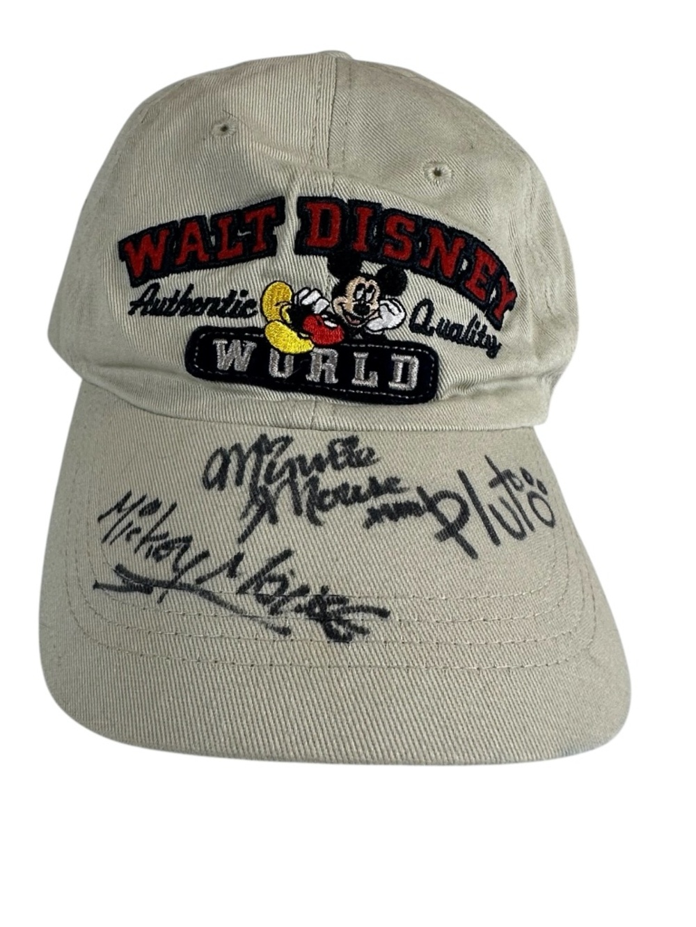 Disney World Parks Authentic Character Signed Mickey Minnie Pluto Hat Tan